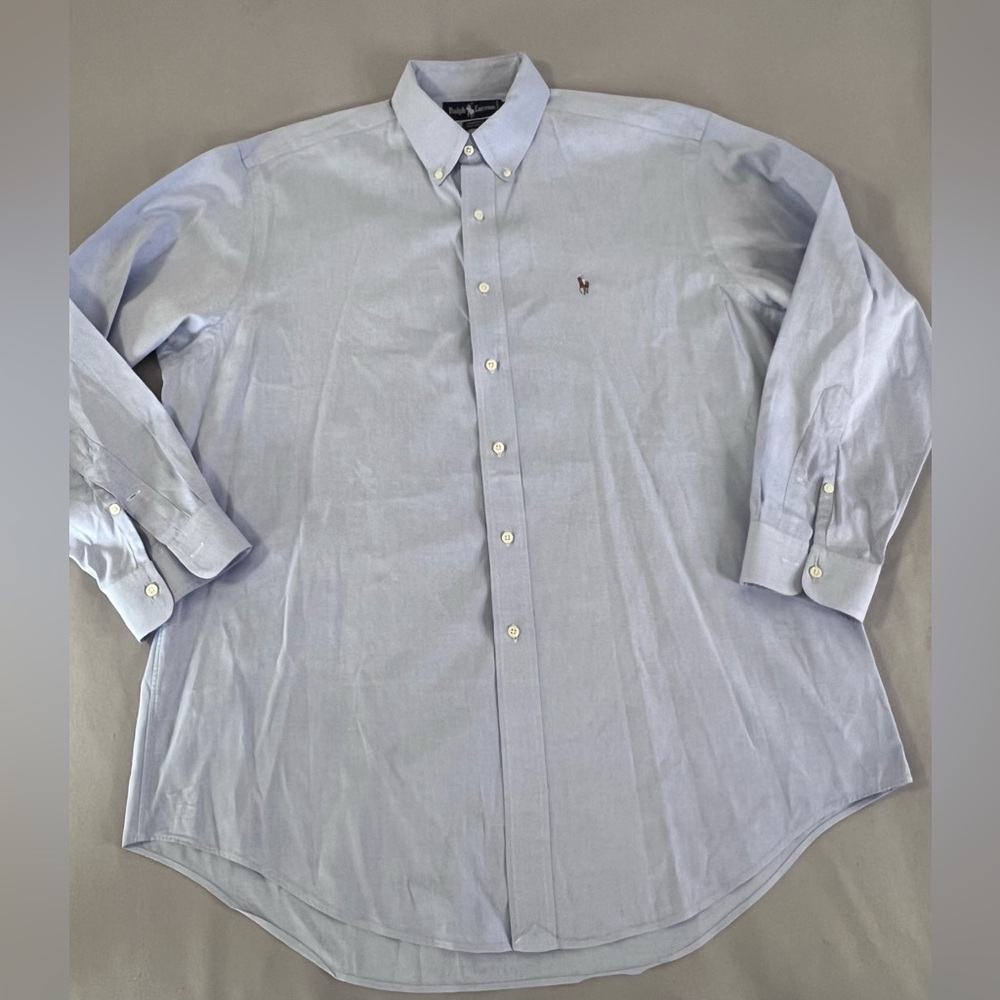 Men's RALPH LAUREN‎ Blue "Yarmouth" Long Sleeve Oxford Dress Shirt Size 16.5-33